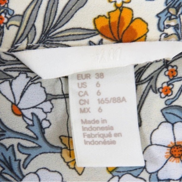 H&M Floral Blouse Blue Yellow Size 6 - Picture 5 of 5